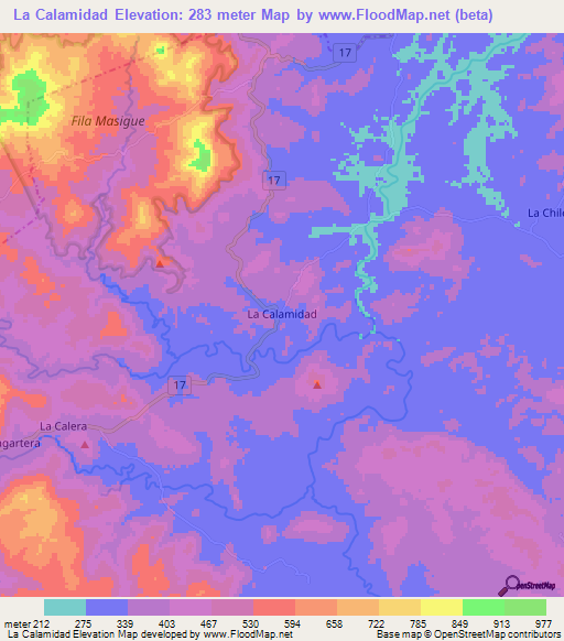 La Calamidad,Nicaragua Elevation Map