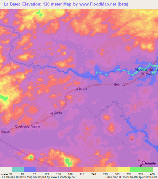 La Batea,Nicaragua Elevation Map