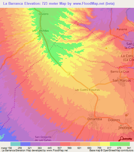 La Barranca,Nicaragua Elevation Map