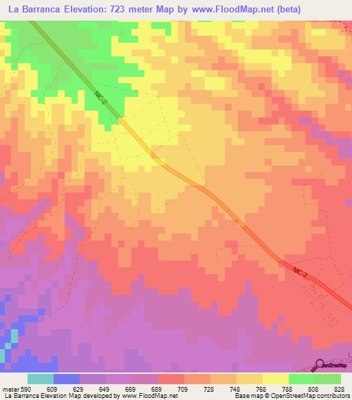 La Barranca,Nicaragua Elevation Map