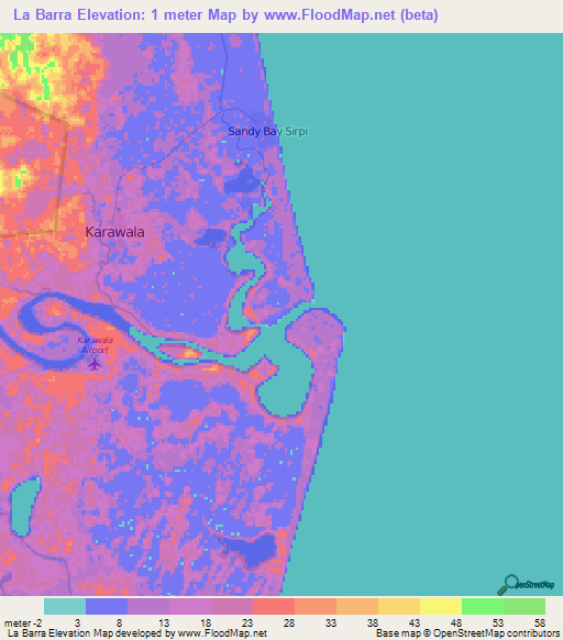 La Barra,Nicaragua Elevation Map
