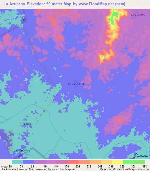La Azucena,Nicaragua Elevation Map