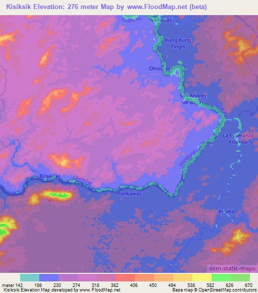 Kisiksik,Nicaragua Elevation Map