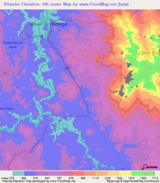 Kilambe,Nicaragua Elevation Map