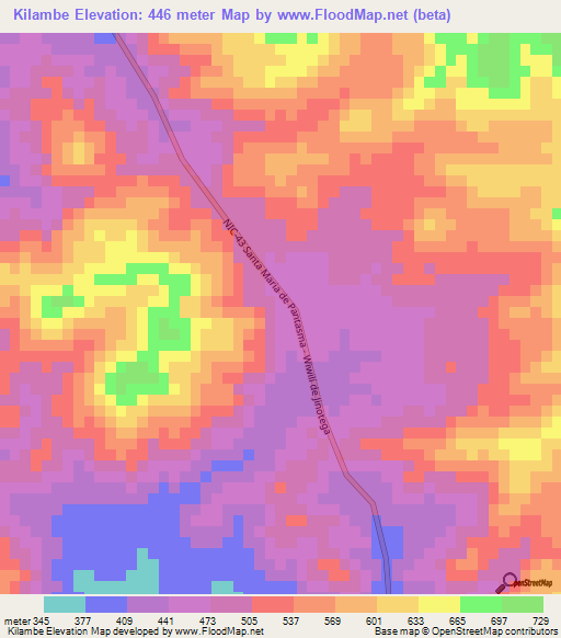 Kilambe,Nicaragua Elevation Map