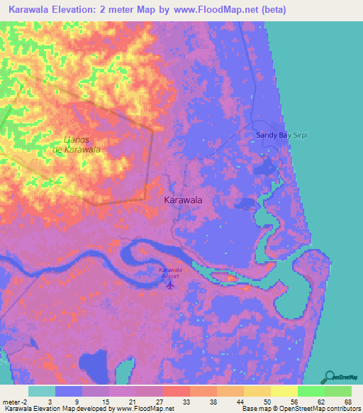 Karawala,Nicaragua Elevation Map