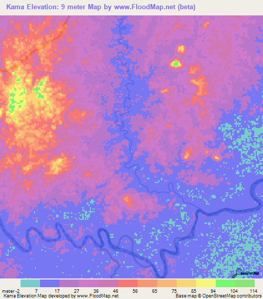 Kama,Nicaragua Elevation Map