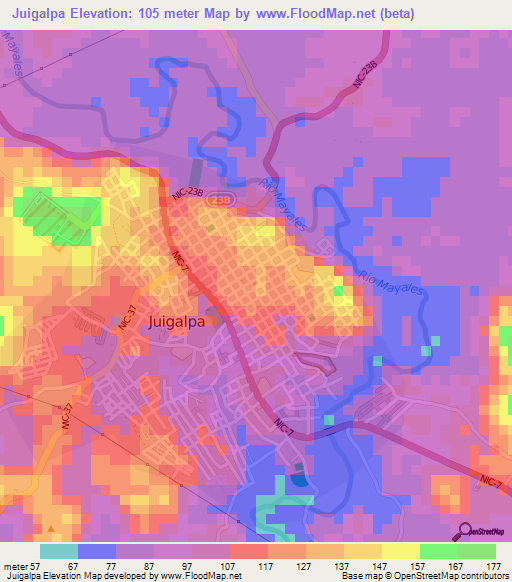 Juigalpa,Nicaragua Elevation Map