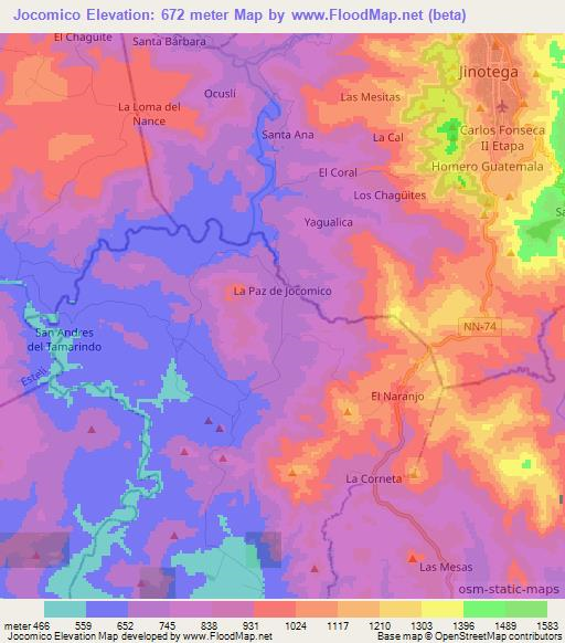Jocomico,Nicaragua Elevation Map