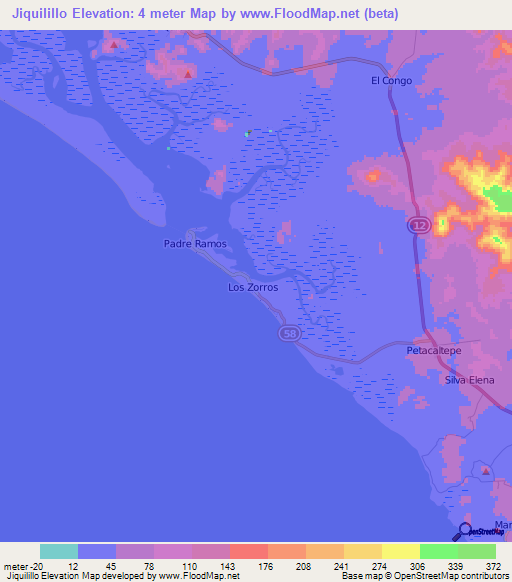 Jiquilillo,Nicaragua Elevation Map