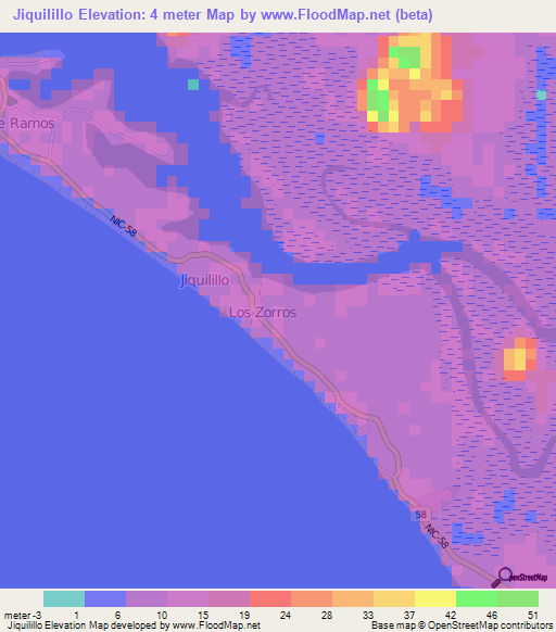 Jiquilillo,Nicaragua Elevation Map