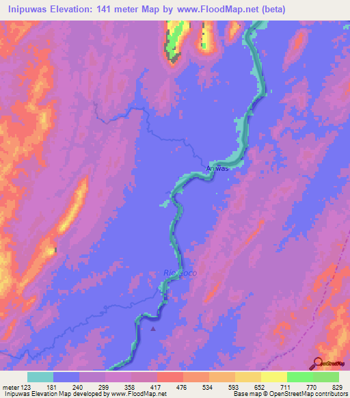 Inipuwas,Nicaragua Elevation Map