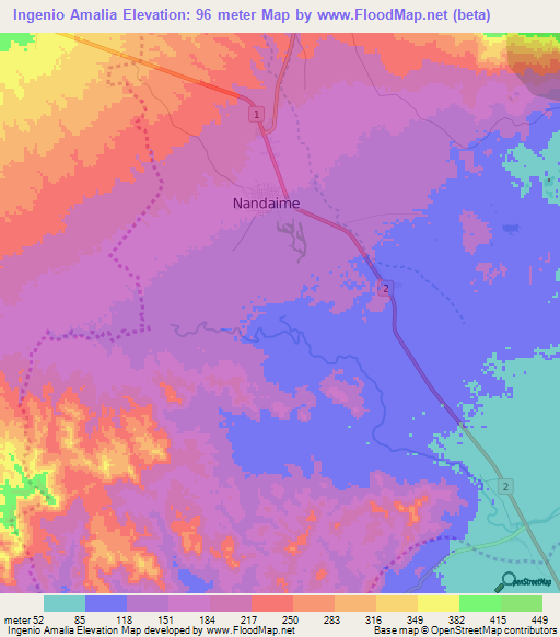 Ingenio Amalia,Nicaragua Elevation Map