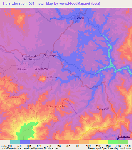Hula,Nicaragua Elevation Map