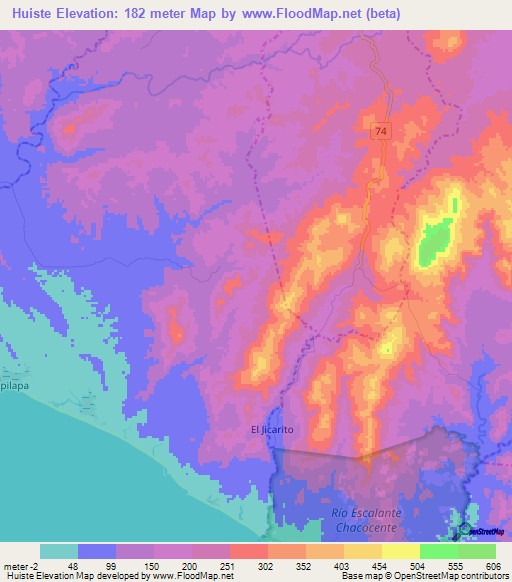 Huiste,Nicaragua Elevation Map