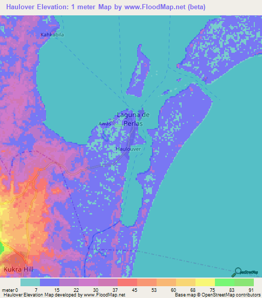 Haulover,Nicaragua Elevation Map