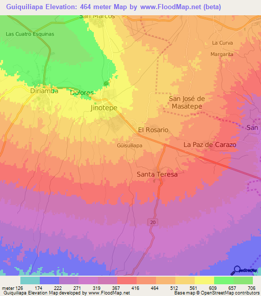 Guiquiliapa,Nicaragua Elevation Map