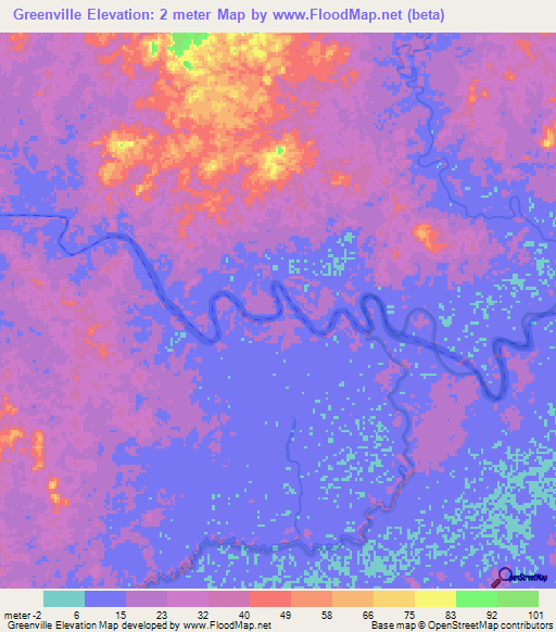 Greenville,Nicaragua Elevation Map