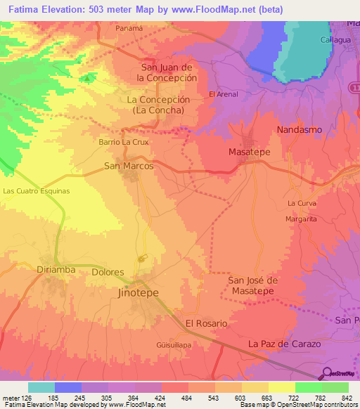 Fatima,Nicaragua Elevation Map