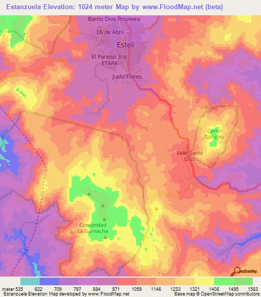 Estanzuela,Nicaragua Elevation Map