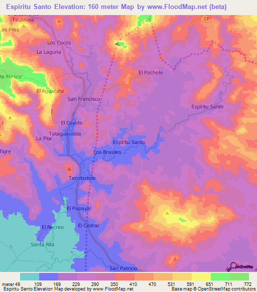Espiritu Santo,Nicaragua Elevation Map