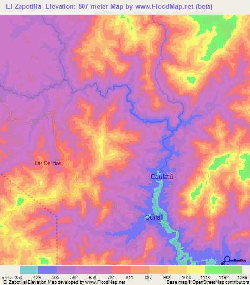 El Zapotillal,Nicaragua Elevation Map