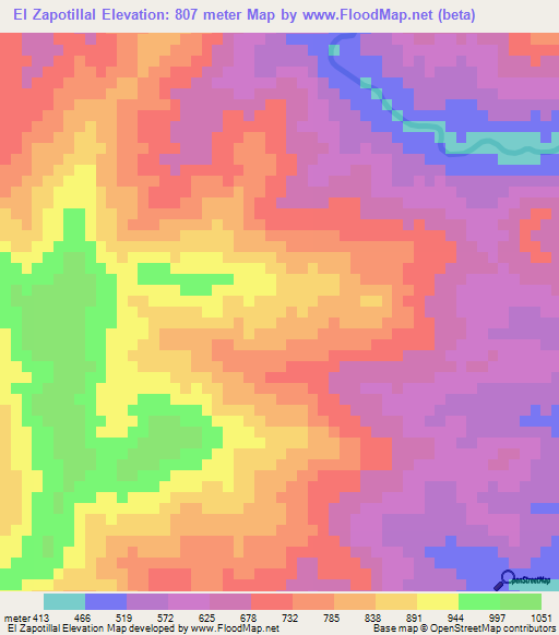 El Zapotillal,Nicaragua Elevation Map