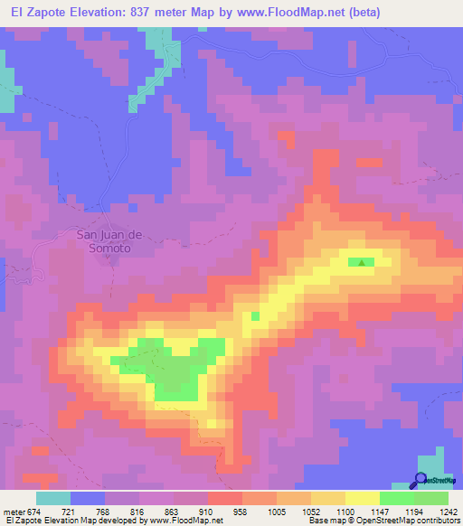 El Zapote,Nicaragua Elevation Map