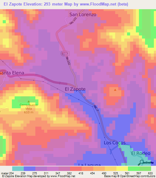 El Zapote,Nicaragua Elevation Map