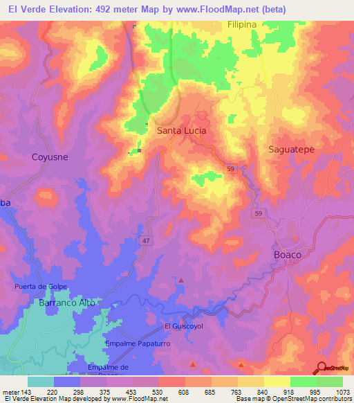 El Verde,Nicaragua Elevation Map