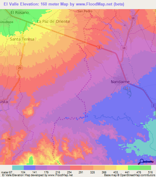 El Valle,Nicaragua Elevation Map