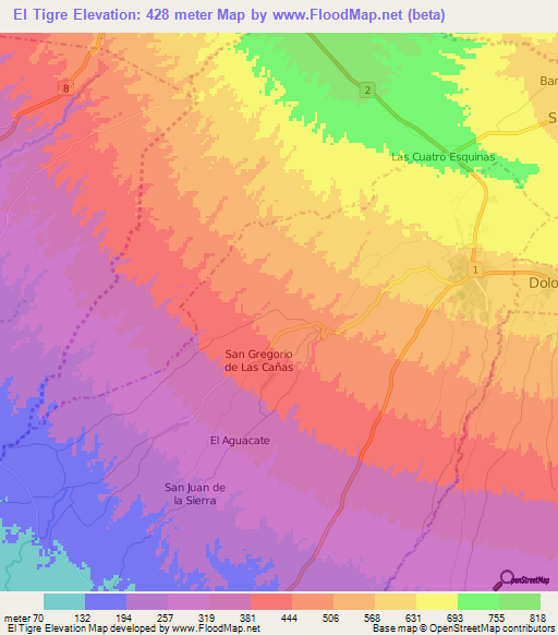 El Tigre,Nicaragua Elevation Map