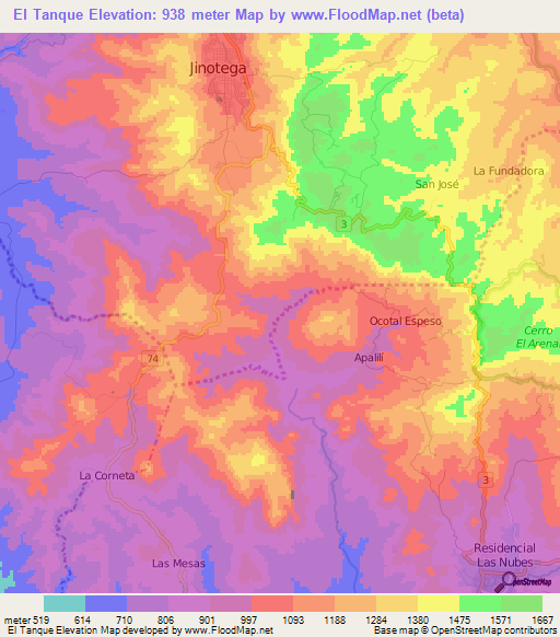 El Tanque,Nicaragua Elevation Map