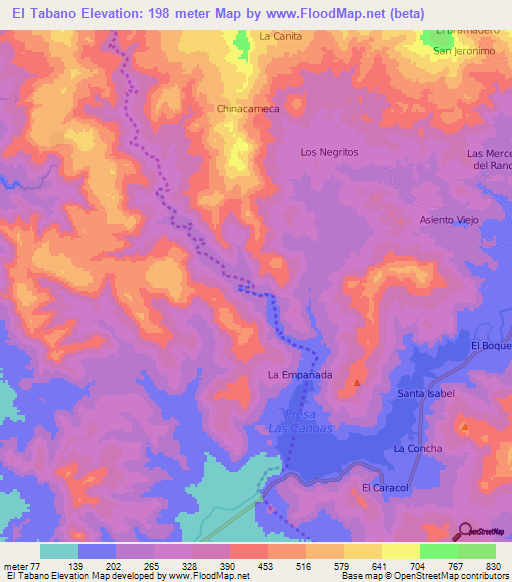 El Tabano,Nicaragua Elevation Map