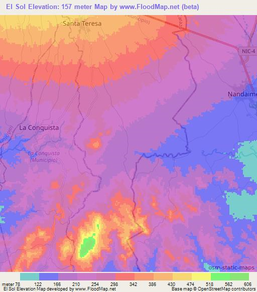 El Sol,Nicaragua Elevation Map