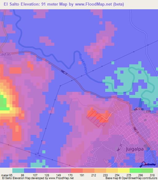 El Salto,Nicaragua Elevation Map