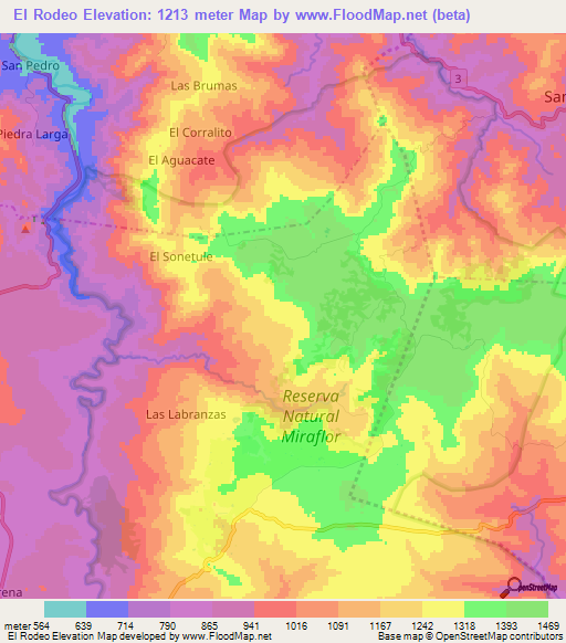 El Rodeo,Nicaragua Elevation Map