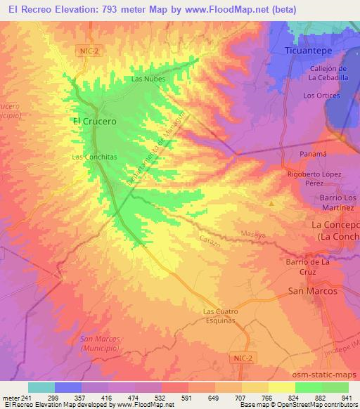 El Recreo,Nicaragua Elevation Map