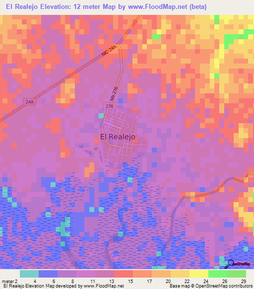 El Realejo,Nicaragua Elevation Map
