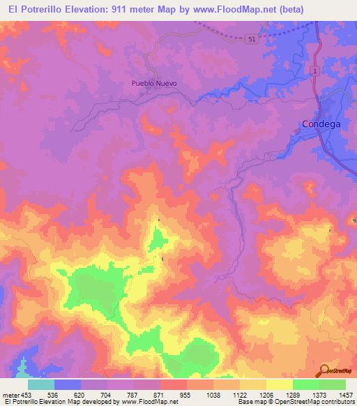 El Potrerillo,Nicaragua Elevation Map
