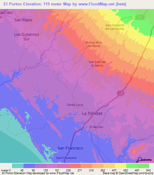 El Porton,Nicaragua Elevation Map