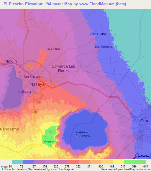 El Picacho,Nicaragua Elevation Map