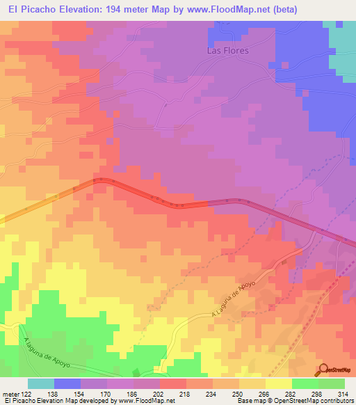 El Picacho,Nicaragua Elevation Map