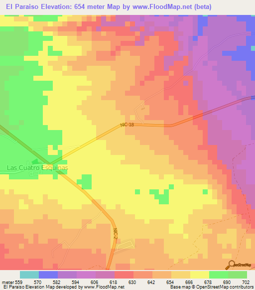 El Paraiso,Nicaragua Elevation Map