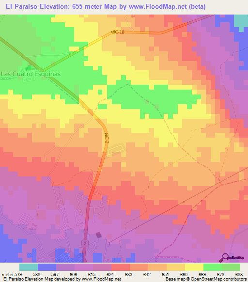 El Paraiso,Nicaragua Elevation Map