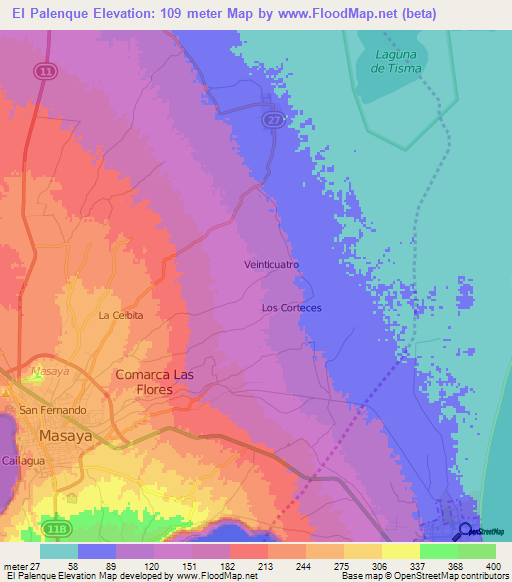 El Palenque,Nicaragua Elevation Map