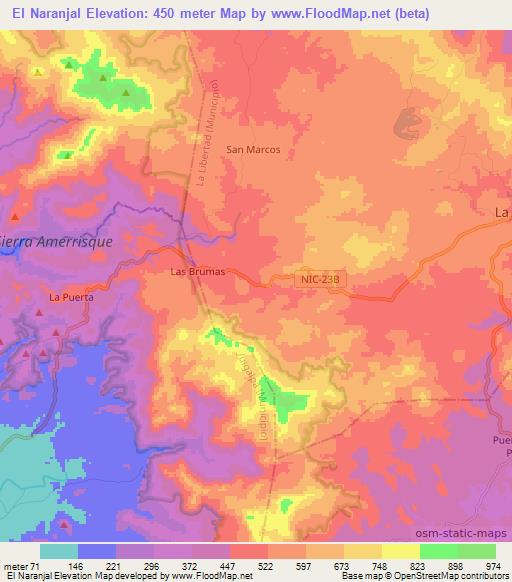 El Naranjal,Nicaragua Elevation Map