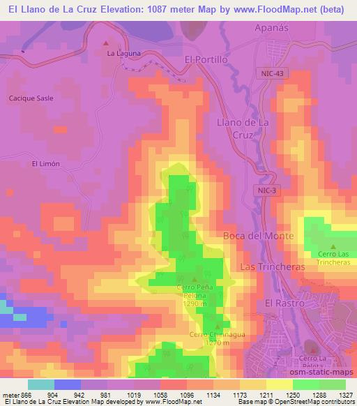 El Llano de La Cruz,Nicaragua Elevation Map