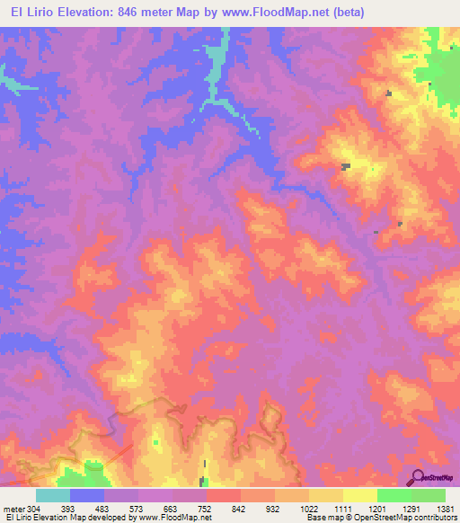El Lirio,Nicaragua Elevation Map