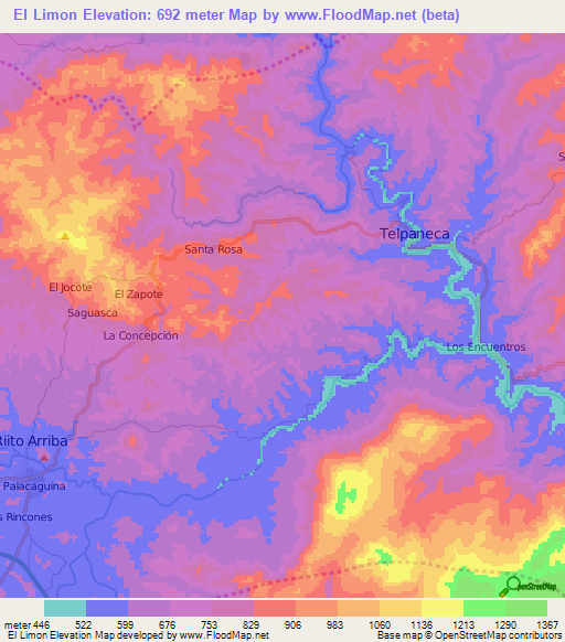 El Limon,Nicaragua Elevation Map